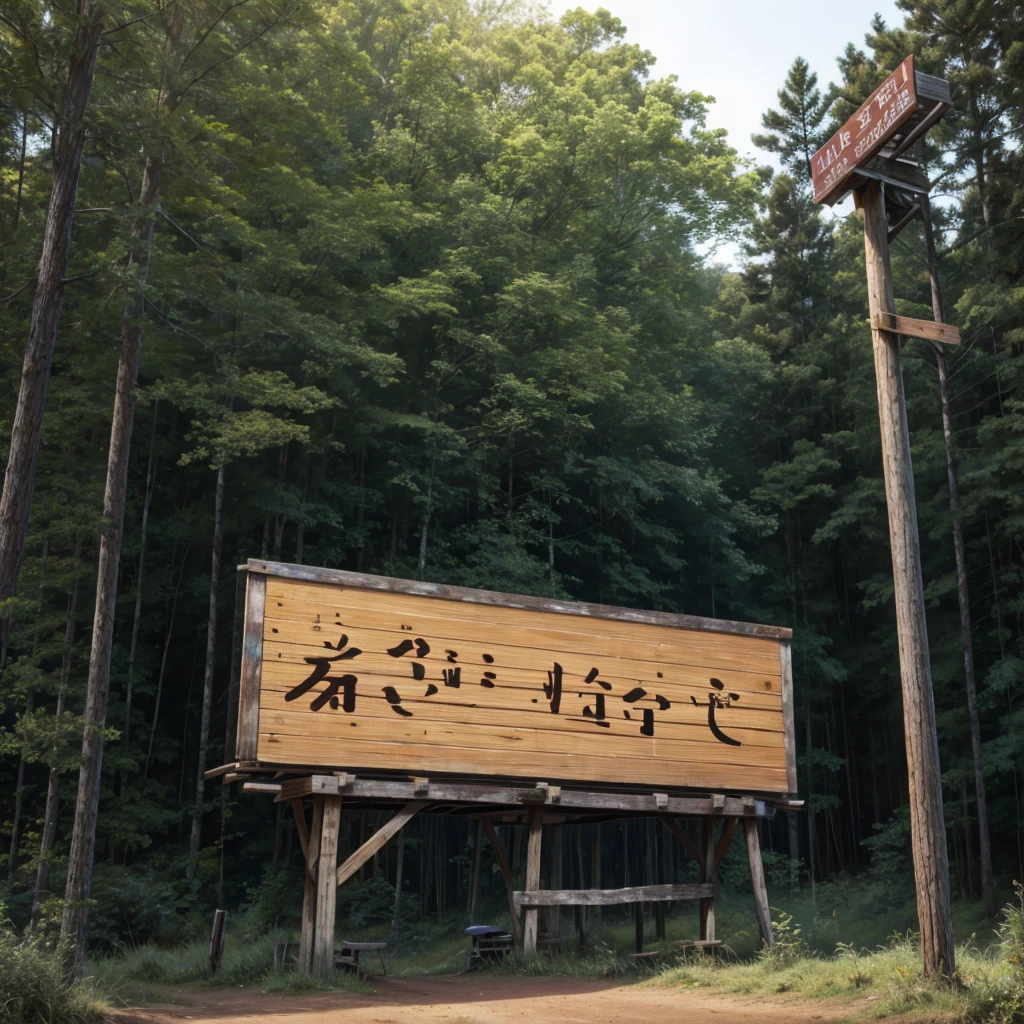 a wooden billboard in the middle of a forest with the following phrase written in PORTUGUESE : Telling stories