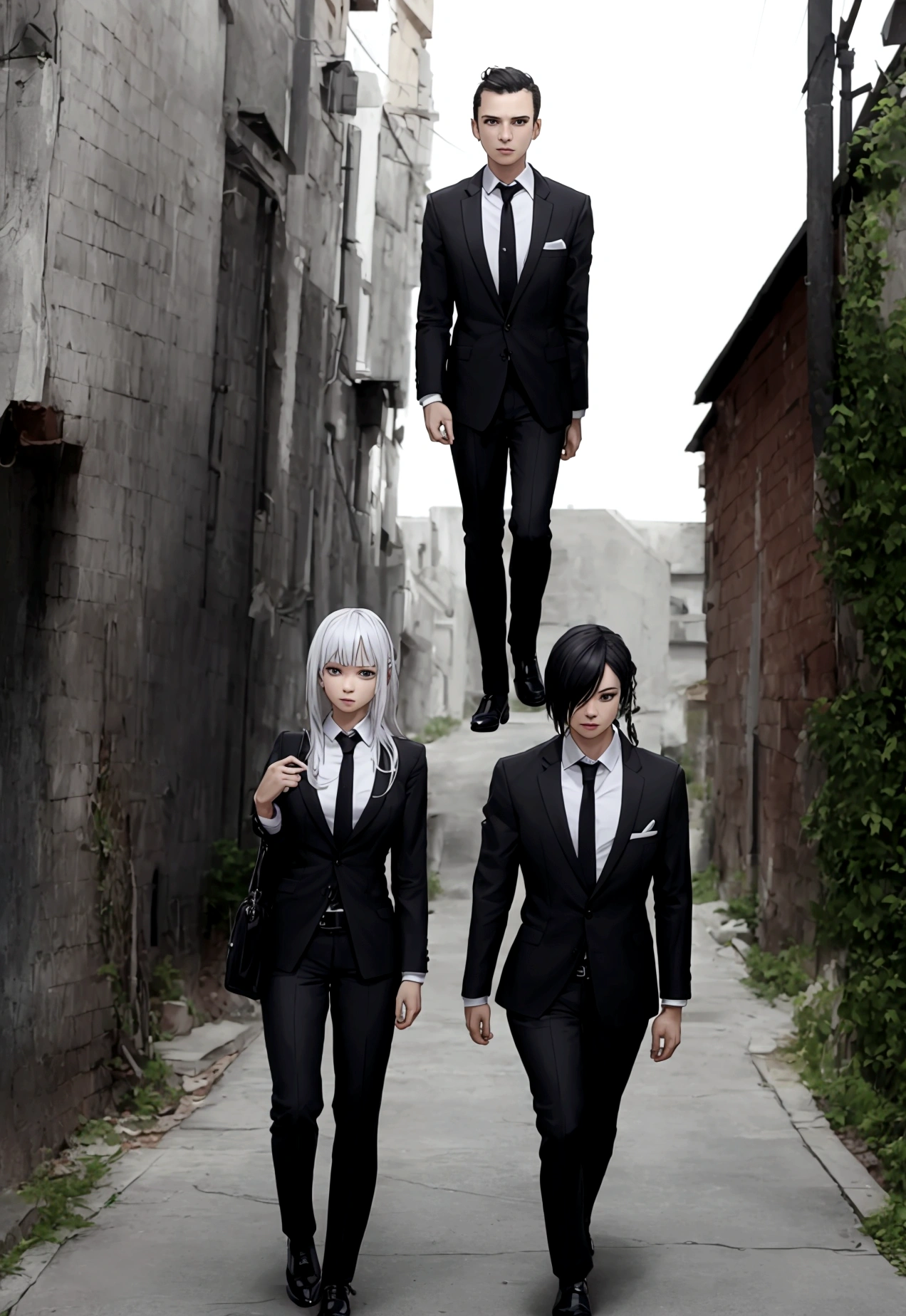 masterpiece, best quality, very aesthetic, absurdres
wlop miimalism
cinematic lighting
1girl, aged up
walking in the alley black suit white collar shirt
perspective from above
cyberpunk, neon