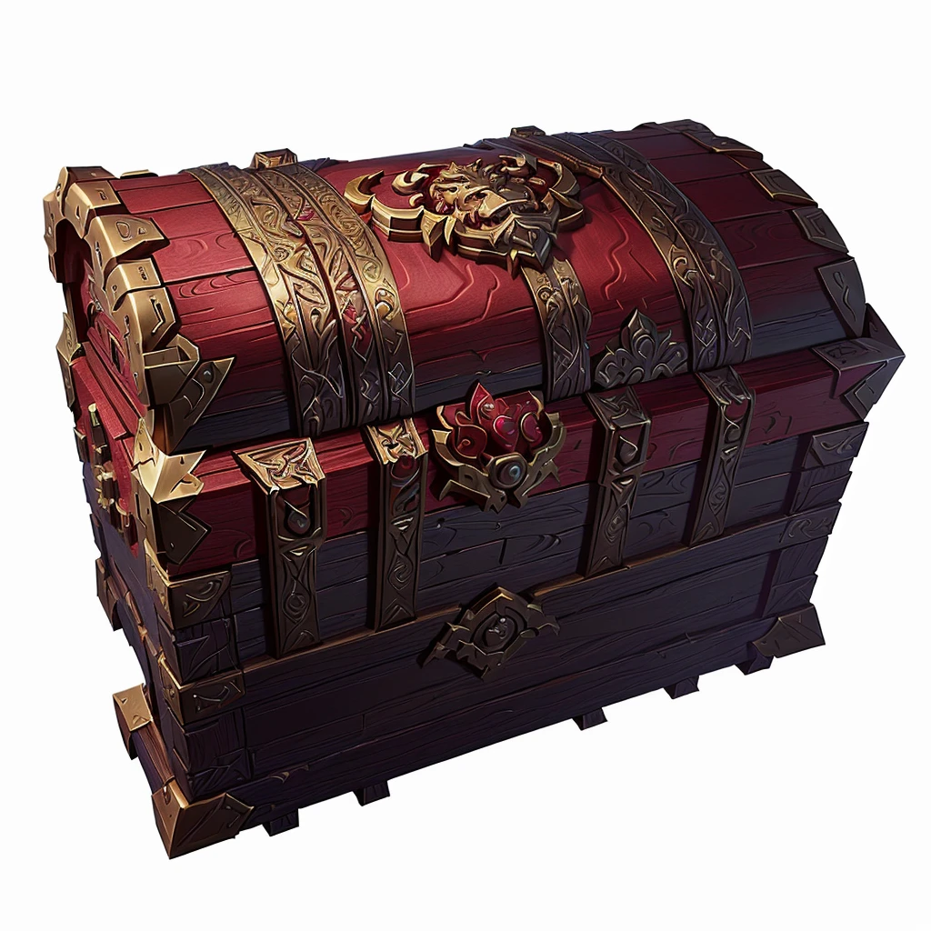 Redraw this red treasure chest or loot box with ornate lion details in a highly detailed stylised fantasy art like Blizzard, world of warcraft, hearthstone, keep the same look of the object, just update the art style.