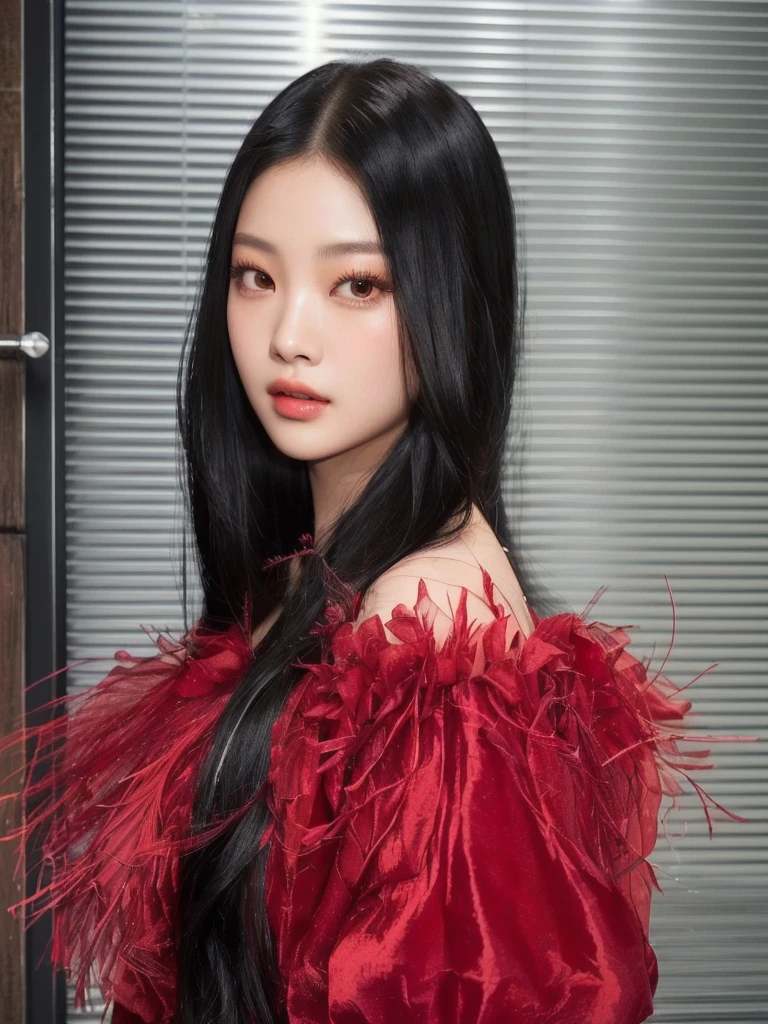 a close up of a woman with long black hair wearing a red dress, blackpink jennie, portrait of jossi of blackpink, roseanne park of blackpink, lalisa manobal, jossi of blackpink, gongbi, sui ishida with black hair, lalisa manoban of blackpink, xision wu, asian features, jaeyeon nam, jinyoung shin