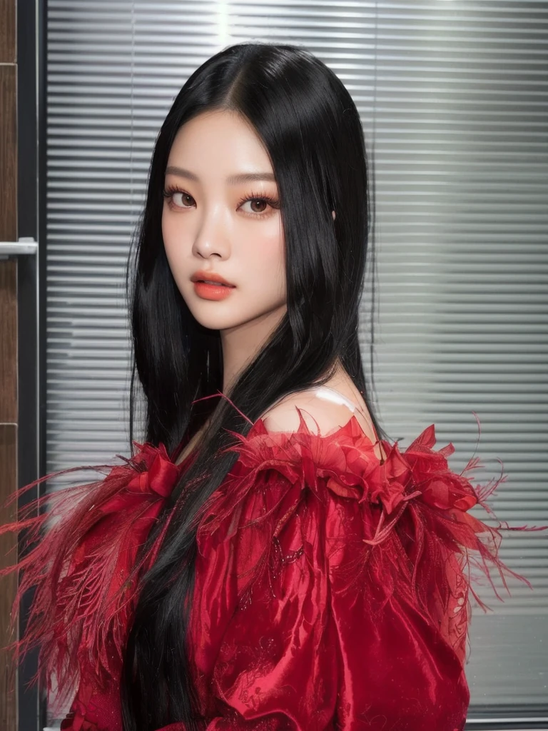 a close up of a woman with long black hair wearing a red dress, blackpink jennie, portrait of jossi of blackpink, roseanne park of blackpink, lalisa manobal, jossi of blackpink, gongbi, sui ishida with black hair, lalisa manoban of blackpink, xision wu, asian features, jaeyeon nam, jinyoung shin