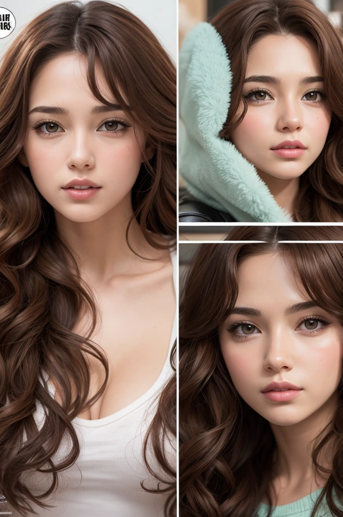 Girl with brown curly hair in comic book style