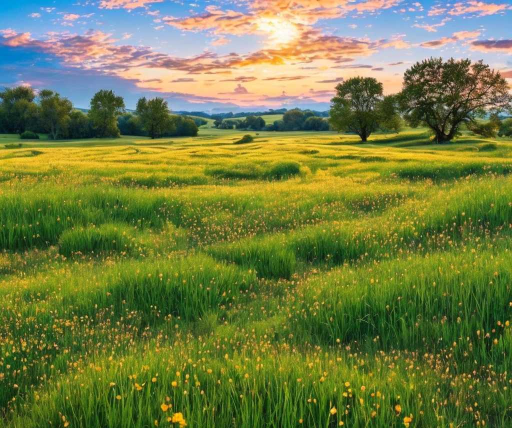 A night meadow with falling stars that can be easily drawn