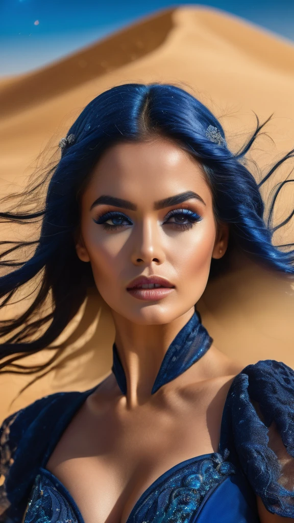 absurdly long hair, longeyelashes, bright pupils, lonely, projected inset, zoom layer, ray tracing, god rays, UHD, masterpiece, retina, anatomically correct, textured skin, super detail, high details, high quality, award winning, best quality, highres, 8k
(Photograph of a 40 yo female Adult model Daisy Marie in sapphire blue ocean haute couture standing in the desert),Haute couture, Witch costume
background:Jupiter,Recife,Sand and foam are swirling,Blue gas vortex, swirling sand and foam, Dust swirls like foam,