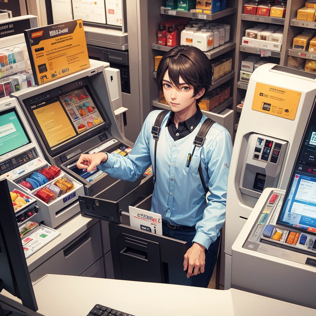 Cashier, handsome, robot