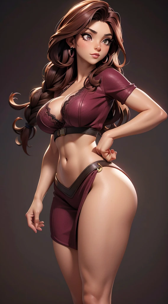 burgundy hair, brown skin, intricate laced lingerie, detailed gorgeous face, beautiful mature aboriginal girl, long braided burgundy hair, large_breast, toned stomach, ample hips, mesmerizing accentuated detailed big booty, showing midriff, (photorealistic, photorealism), (8k, RAW photo, highest quality, masterpiece, ultra-high resolution, physically-based rendering), 