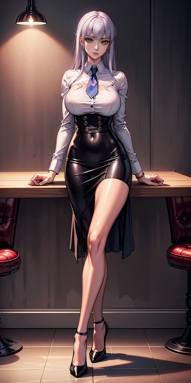 sakuyarindou768, mature female,(Wearing business outfit,formal jacket,neck tie, tie,white shirt, skirt, heels,High waist Skirt)( big perfect round breasts,hourglass body, thin waist,btpt-fc,Photo realistic, (hyperrealistic:1)beautiful, masterpiece, best quality, extremely detailed face, perfect lighting,detailed eye makeup, detail face, nice detailed eyes,nice hands, perfect hands (realistic pupils,realistic iris:1) heavy eye makeup (working at a restaurant, background restaurant)