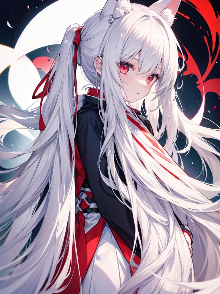 Girl , tall,long white hair , red eyes ,Big ,
