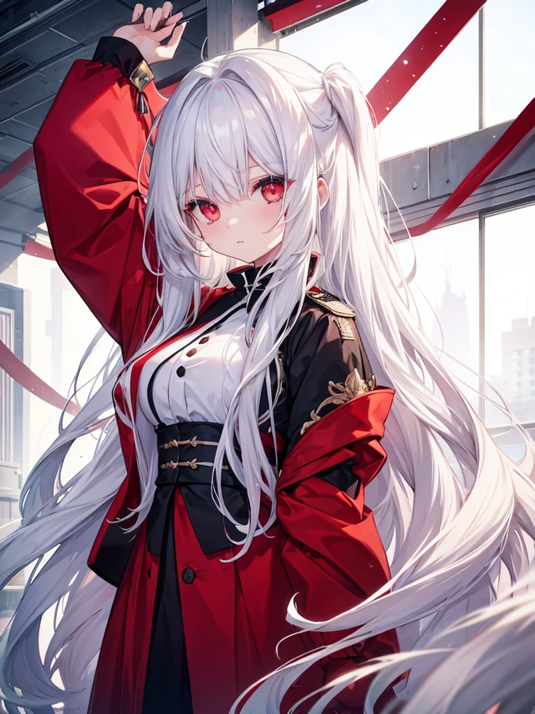 Girl , tall,long white hair , red eyes ,Big ,