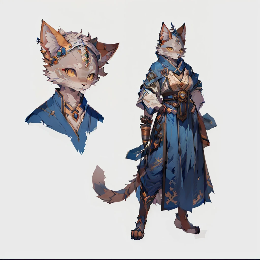 there is a drawing of a furry woman cat in a blue outfit, anthro cat, anthro concept art, anthropomorphic cat, an anthro cat, ( ( character concept art ) ), character concept art, character concept art, Monk Tabaxi, Anthropomorphic lynx, character concept art, character concept artwork, [ character design ]