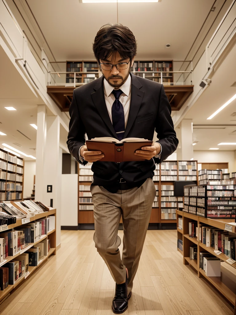 there is a man in a suit standing in a library, hideaki anno anime, hideaki anno, hideki anno, inspired by Yasushi Sugiyama, kentaro miura art, kentaro miura manga art style, kentaro miura art style, cyril rolando and m. w kaluta, cyril rolando and m.w kaluta