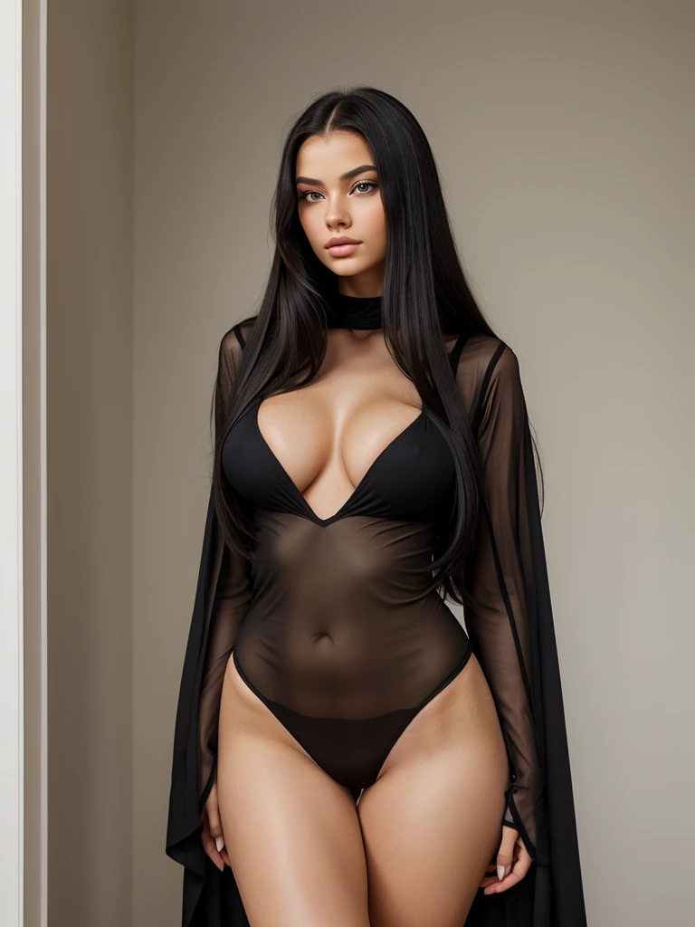 realistic looking photo, sexy pose, long straight dark black hair, small nose, age girl, pretty face, very long hair, high quaity, shot with good quality, beautiful, 17-yht blonde logn hair , dark black straight hair, long hair, her face looks like adrianna lima alike, huge lips, , her body is curvy with unnatural big breasts and small waist, sexy, big blue eyes, big lips, small nose, fake long eyelashes, huge big eyes with almond shape, realistic, pale skin tone, realistic photo, teenage, light blondraight hair, she has high checkbones and defined jawline, She is wearing beautiful makeup, high qualiy, curvy body type, huge breasts, curvy body type but small waist, slavic girl, slavic looking face, curvy girl but small waist. her hair are long up to her waist, the best possible quality, long eyelashes, further frame, fat ass, fat breasts, curvy girl, slim waist, hourglass figure, breast implants,red robe on her body, under the robe red transparent bodysuit, semi-transparent red mesh bodysuit, gothic and asymmetrical red bodysuit, straight black hair, straight black hair,