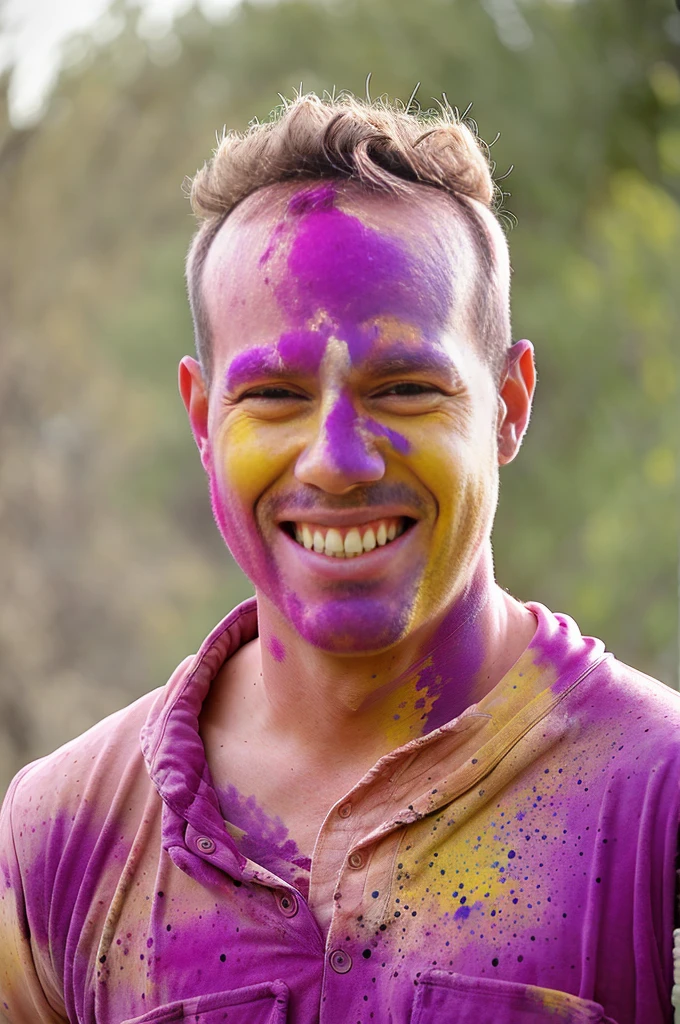 man (Todder9), wearing hoody, looking at viewer, holi color festival, portrait, hyper detailed POV, by lee jeffries, nikon d850, film stock photograph ,4 kodak portra 400 ,camera f1.6 lens ,hyper realistic ,lifelike texture, dramatic lighting , cinestill 800