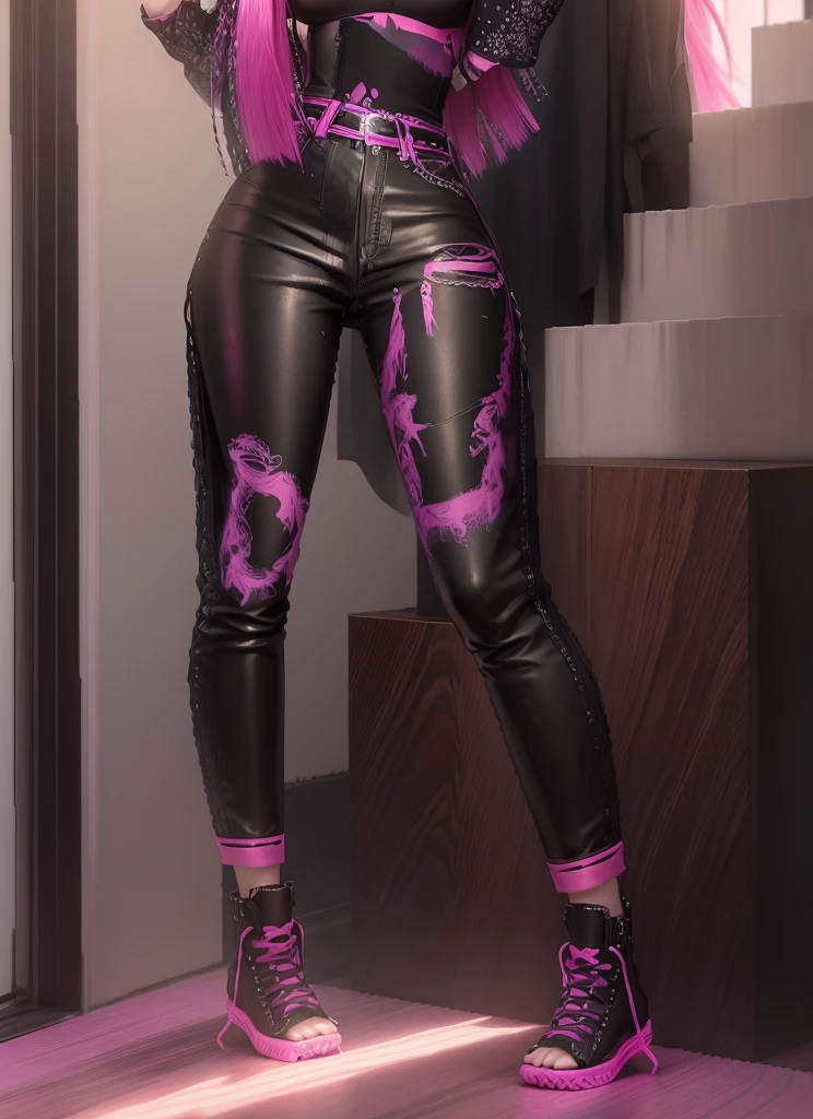 AVATAR SECOND LIFE Korean girl wearing a black blouse, Asian, pink long hair, pink  hair,, Perfect and detailed face, imvu, maximalist details, AVATAR SECOND LIFE Korean blusa , neon, 