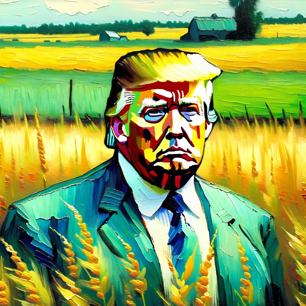 v0ng44g,  p0rtr14t,  soft, blurry oil painting portrait of a close-up photo of a (((Donald Trump por Van Gogh))),  farm field backdrop heavy brush strokes,  por Van Gogh,