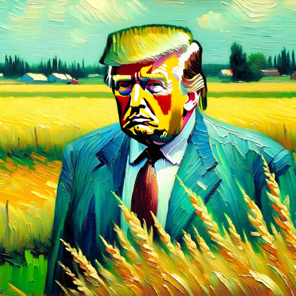 v0ng44g,  p0rtr14t,  soft, blurry oil painting portrait of a close-up photo of a (((Donald Trump por Van Gogh))),  farm field backdrop heavy brush strokes,  por Van Gogh,