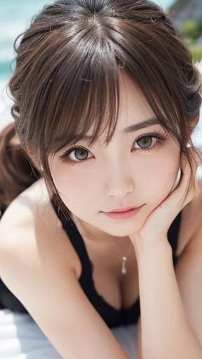 masterpiece:1.3), (8K, Realistic, RAW Photos, Best image quality: 1.4), Japanese Girls、(Random Hairstyles:1.2)、Highly detailed face、Attention to detail、double eyelid、Beautiful woman:、Light brown hair、Highest quality、masterpiece、Ultra-high resolution、(Realistic:1.4)、Smile with professional lighting and attention to detail、Loose、thin、short hair、Deadly position、sexy、whole body、Ocean、barefoot、