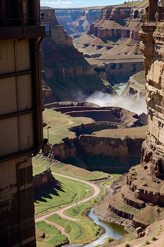 palouse falls, grand canyon, railway tracks, sci-fi