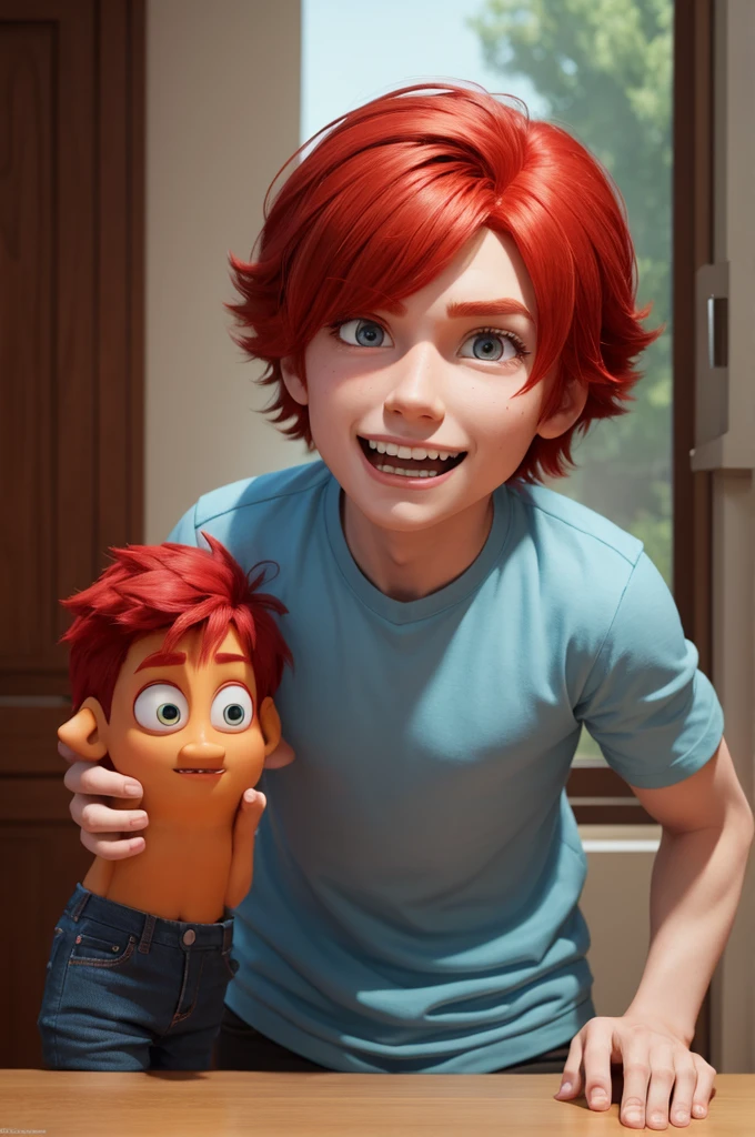 Inside Out, Disney  style, 3d,with red hair, male character 
