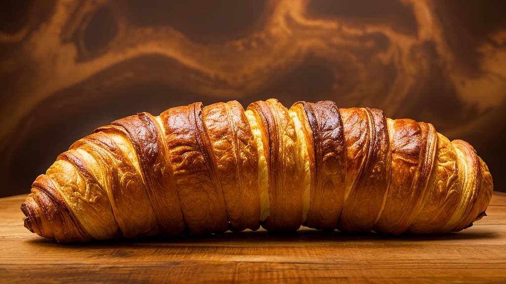 Create a hyper-realistic image of a Jabba The Hut made from a croissant, on Star Wars background.