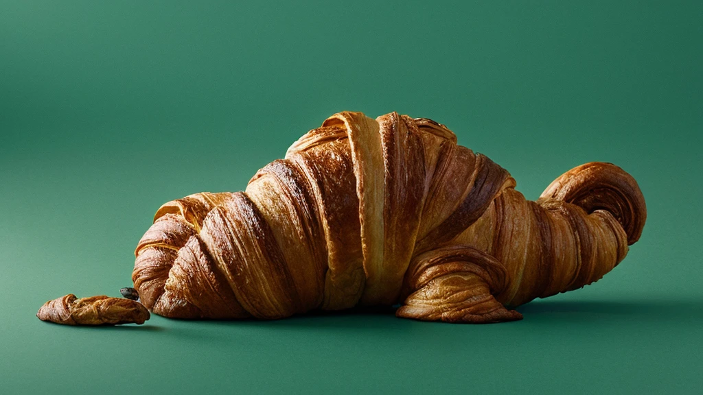 Create a hyper-realistic image of a Jabba The Hut made from a croissant, on Star Wars background.