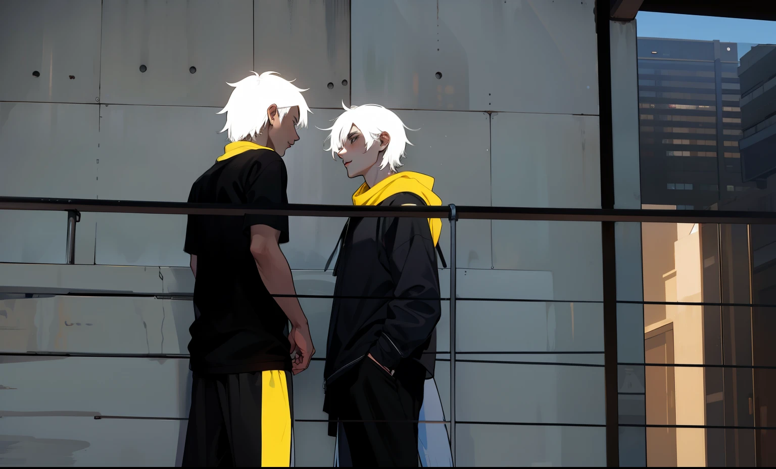 There are two 26-year-olds talking closely about something important, they look into each other's eyes.