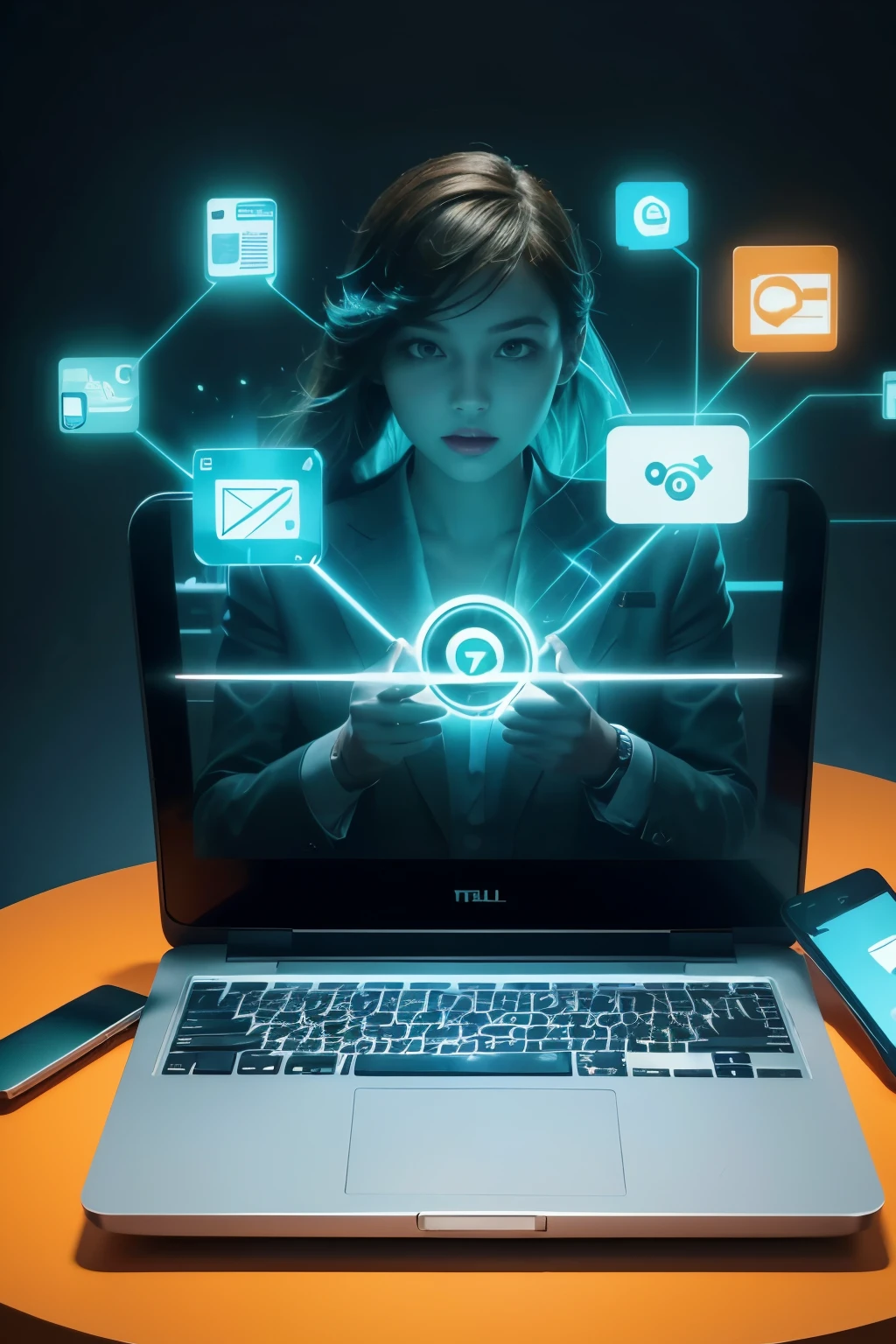 Main Image: A graphic representation that combines digital elements (technology icons, digital devices), business elements (growth charts, laptops), and a symbolic illustration of modern shopping behavior (people using digital devices for shopping).
Colors: Use a modern and vibrant palette, with shades of blue, green and orange to convey innovation, dynamism and professionalism.