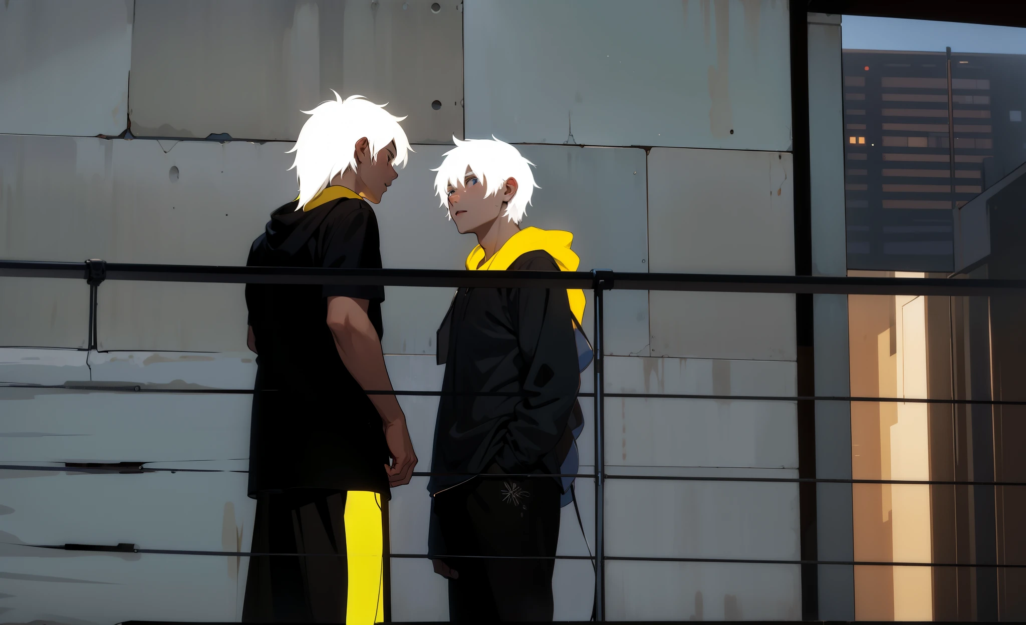 There are two 26-year-olds talking closely about something important, they look into each other&#39;s eyes.