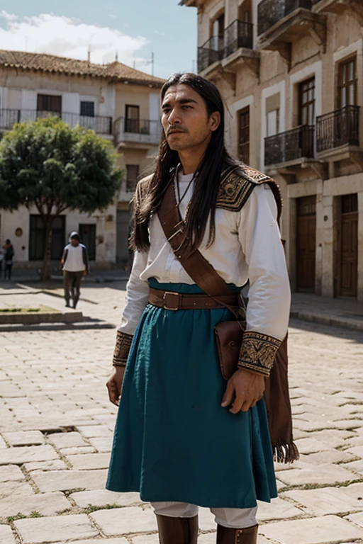 Túpac Amaru II in a square, observing the injustice of Spanish rule