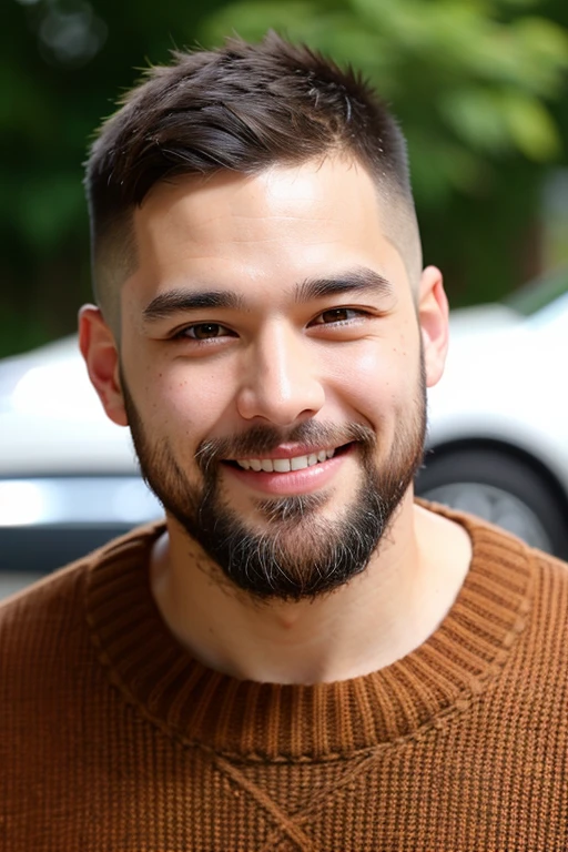 Short-haired man、beard、A kind smile、Shaved head