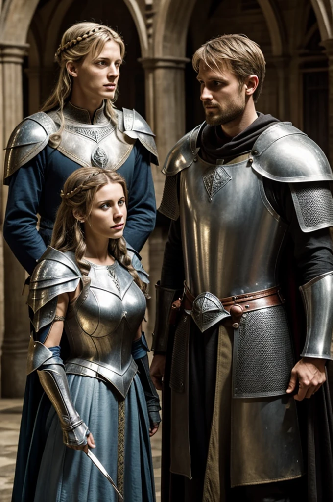 King Arthur with his wife and a knight at his side 