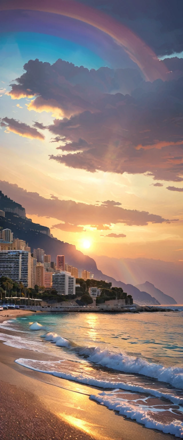 A rainbow can be seen on the coast of Monaco、Sunset