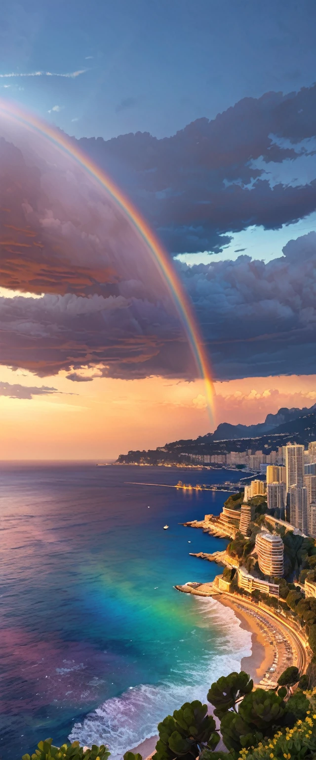 A rainbow can be seen on the coast of Monaco、Sunset