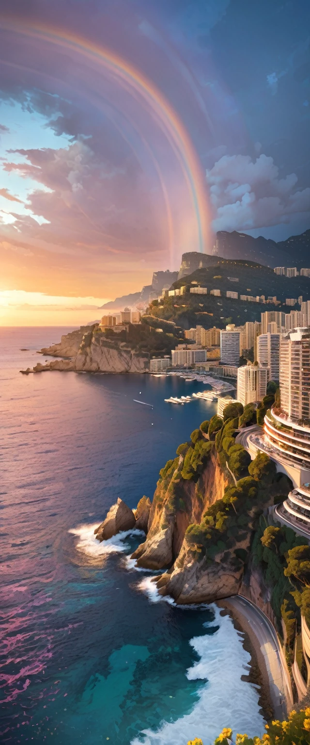 A rainbow can be seen on the coast of Monaco、Sunset