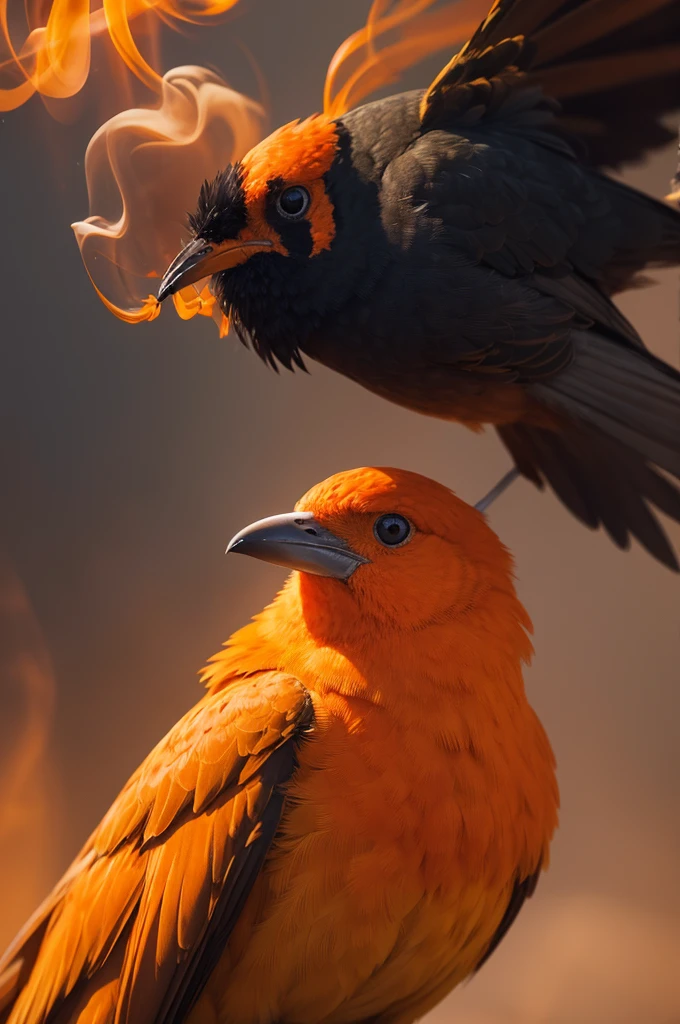 Orange color, magic, bird, smoke