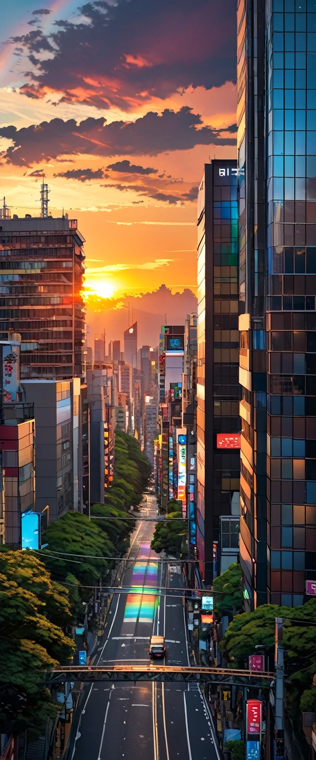 Sunset in Shinjuku、Skyscrapers、A rainbow appears