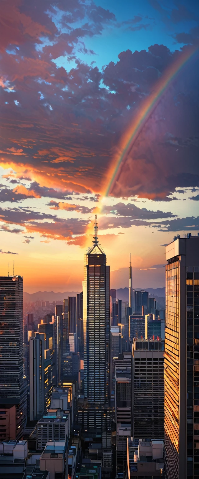 Sunset in Shinjuku、Skyscrapers、A rainbow appears