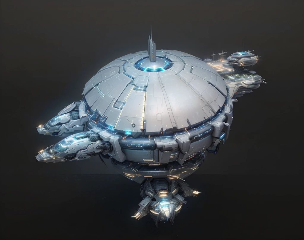 a close up of a futuristic spaceship with a large dome, detailed spaceship, scifi spaceship, industrial humanity spaceship, spaceship, scifi space station, scifi base, hard surface model, ancient space ship, kitbashing component, small starship near, spaceship hull texture, super scale rendered, futuristic outpost building, detailed spacecraft, lone industrial!!! spaceship!!, brutalist space ship