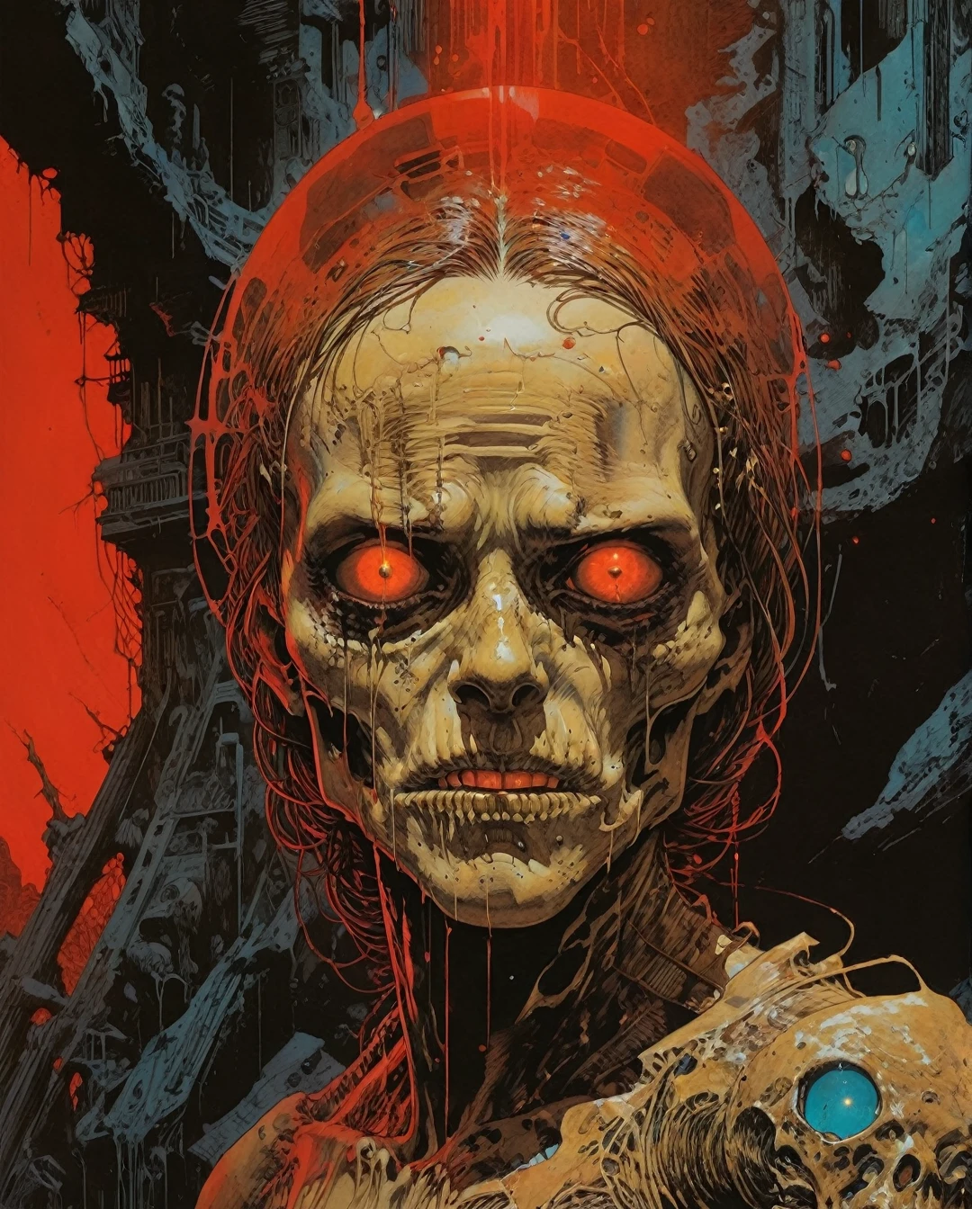 art by Masamune Shirow, art by J.C. Leyendecker, art by boris vallejo, a masterpiece, hyper-realistic oil painting, vibrant colors, Horror Comics style, art by brom, tattoo by ed hardy, a woman with half a skull face and half a human face, horror, dark chiarascuro lighting, a telephoto shot, 1000mm lens, f2,8 , , illustration, ,perfecteyes,.... ......, maximalist art, by Moebius and Hariton Pushwagner, (ambient occlusion, masterful, beautiful), poster art, bold lines, hyper detailed, expressive, award winning, (landscape:1.4), (intricate details, masterpiece, best quality:1.4), looking at viewer, dynamic pose, wide angle view, in the style of nicola samori , futuristic style, sleek, ultra modern, high tech, ornate by Moebius and by Marc Simonetti, clean lines, geometric shapes, Minimalist color scheme of red and cyan
mkitdecy, rust, cracks brutalism, style by Tom Jung and Drew Struzan and Tim and Greg Hildebrandt, ((style by artgerm and Greg Manchess and Ilya Kuvshinov))