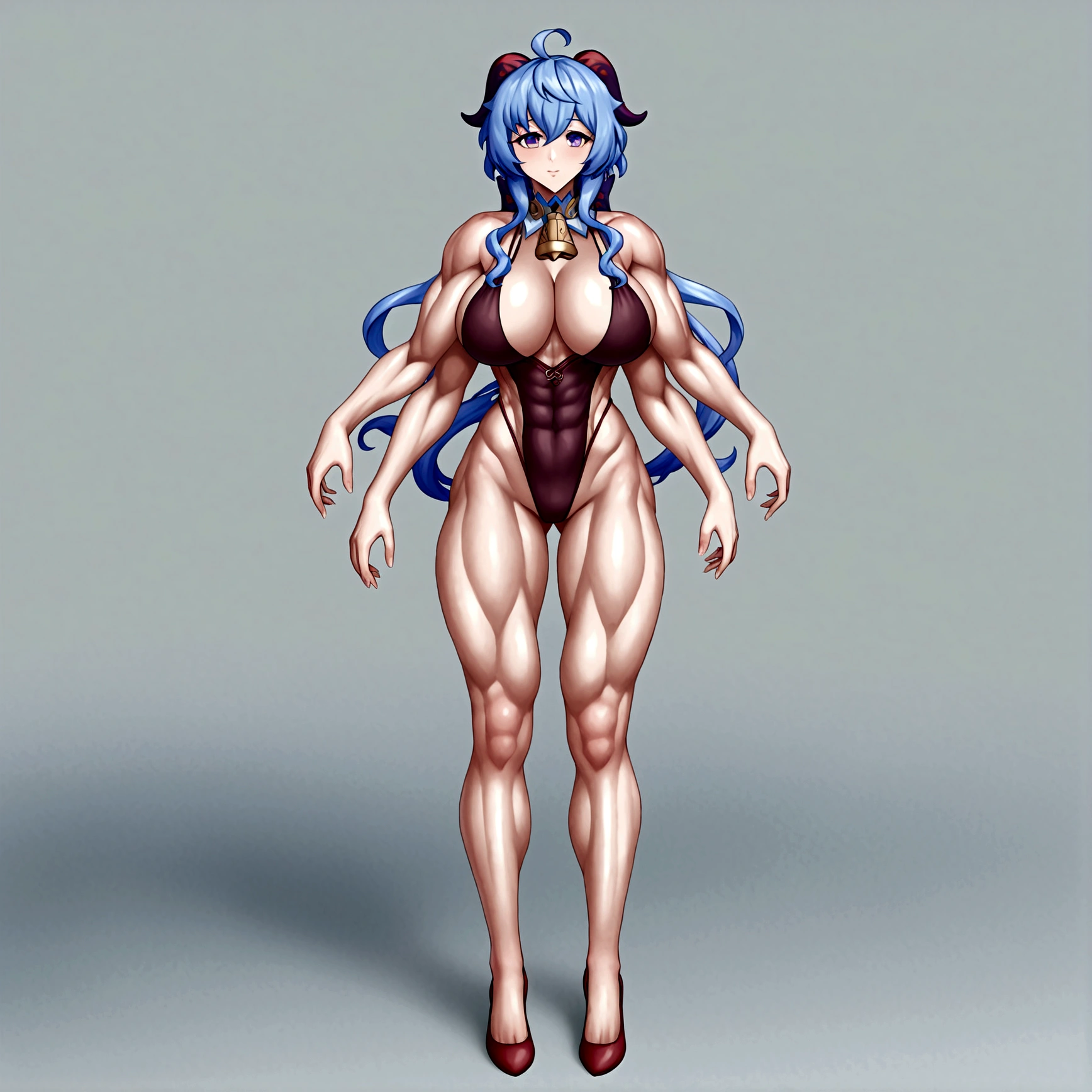 Ganyu, 8 detailed octopus legs, detailed ganyu outfit, muscular body, big breasts, 4 arms, full body.