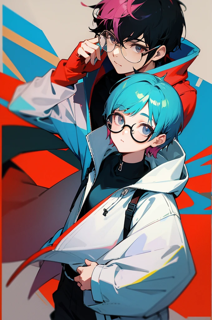 hoodie glasses short cut two tone color
