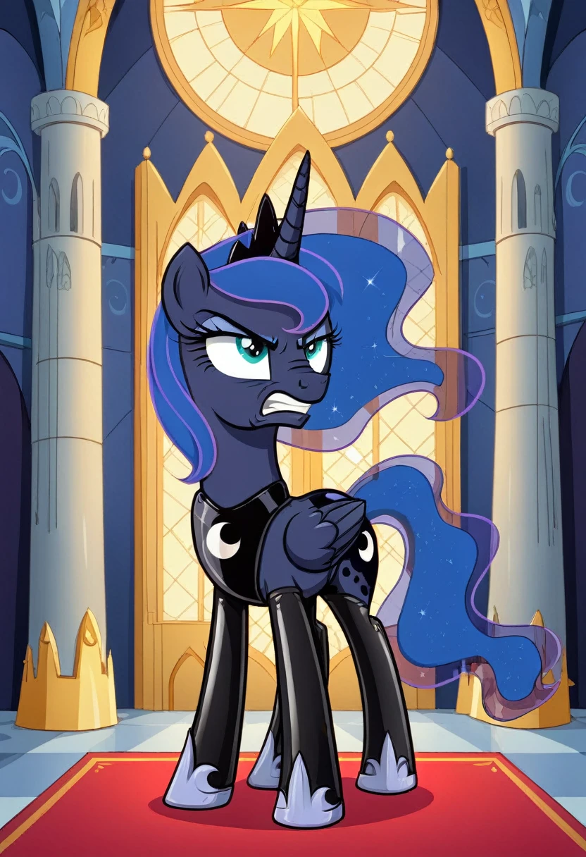 Pony Prince Luna angry Black LaTeX costiumme in the castle Black masck on face