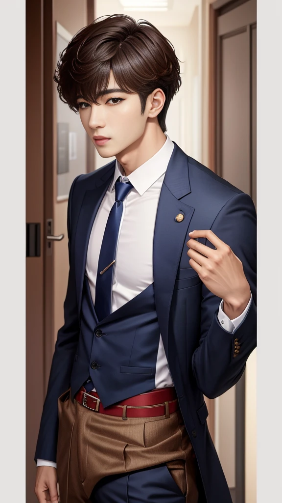 Handsome guy, Jeon wonwoo, jeon Jungkook, eunwoo's father, that's what, idol, posing, with a serious face, intimidating, with blue hair