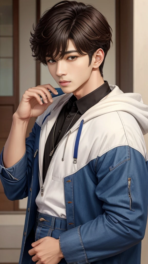 Handsome guy, Jeon wonwoo, jeon Jungkook, eunwoo's father, that's what, idol, posing, with a serious face, intimidating, with blue hair