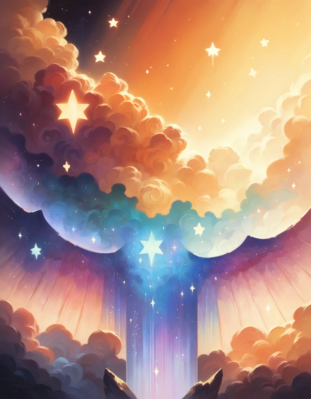 ((best quality)), ((masterpiece)), (detailed), a very colorful galaxy with two planets merging together with bright sparkles and stars