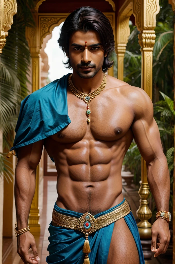 Male, Indian God, Lord Krishna, Sexy, Muscular, Waist Jewellery, Whole Body Naked, Big Chest, Peacock Feather In Hair