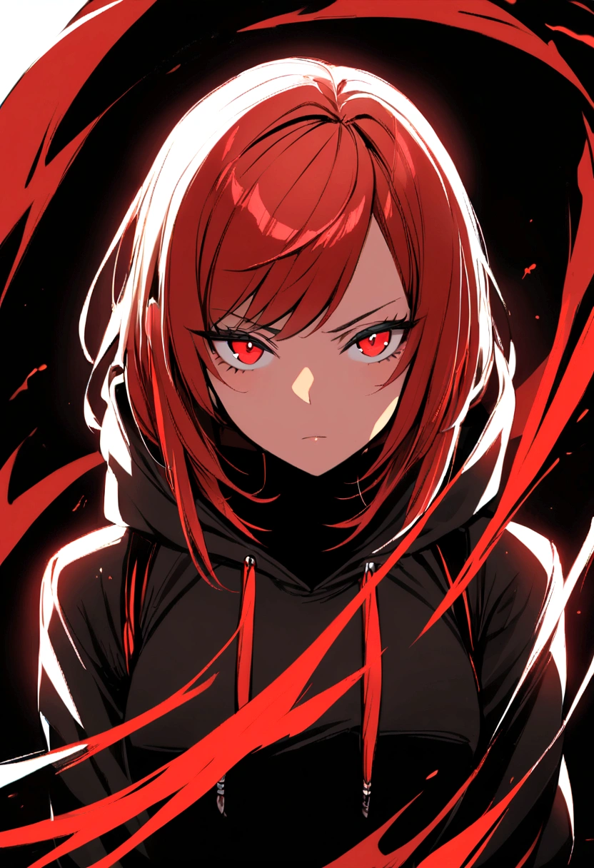 1 girl, assassin style, with red hair, wearing a hoodie,.