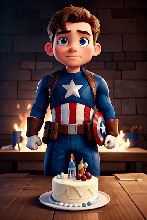 Captain America with birthday cake