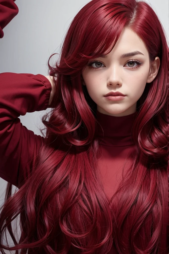 Equal rage with fun red color burgundy curly hair
