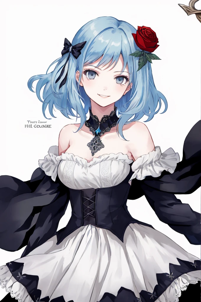 ((best quality)), ((masterpiece)), (detailed), 1girl, Character design, female, dynamic poses, long blue hair, grey white eyes, very skinny, detailed, best quality, no accesoires around the neck, prominent collarbones, skinny arms, upper body, blank white background, plain background, white background, ((red and white clothing)), Bloodborne inspired, occult aesthetic, occult, detailed and intricate steampunk and detailed gothic, Very dramatic and cinematic lighting, cosmic horror, grim-dark, side-lighting, perfect face, Fluttering lace flared long knee length dress with frilly petticoats, knee length dress, pleated petticoats, petticoats gothic, complex lace boots, side-lighting, gothic aesthetic, wielding a mighty sword with mechanical components, mandalas, small breasts, a fairy, various different types of insect wings,upper body, upper body, white holy clothes,white holy clothes,((evil smile)),blue hair,